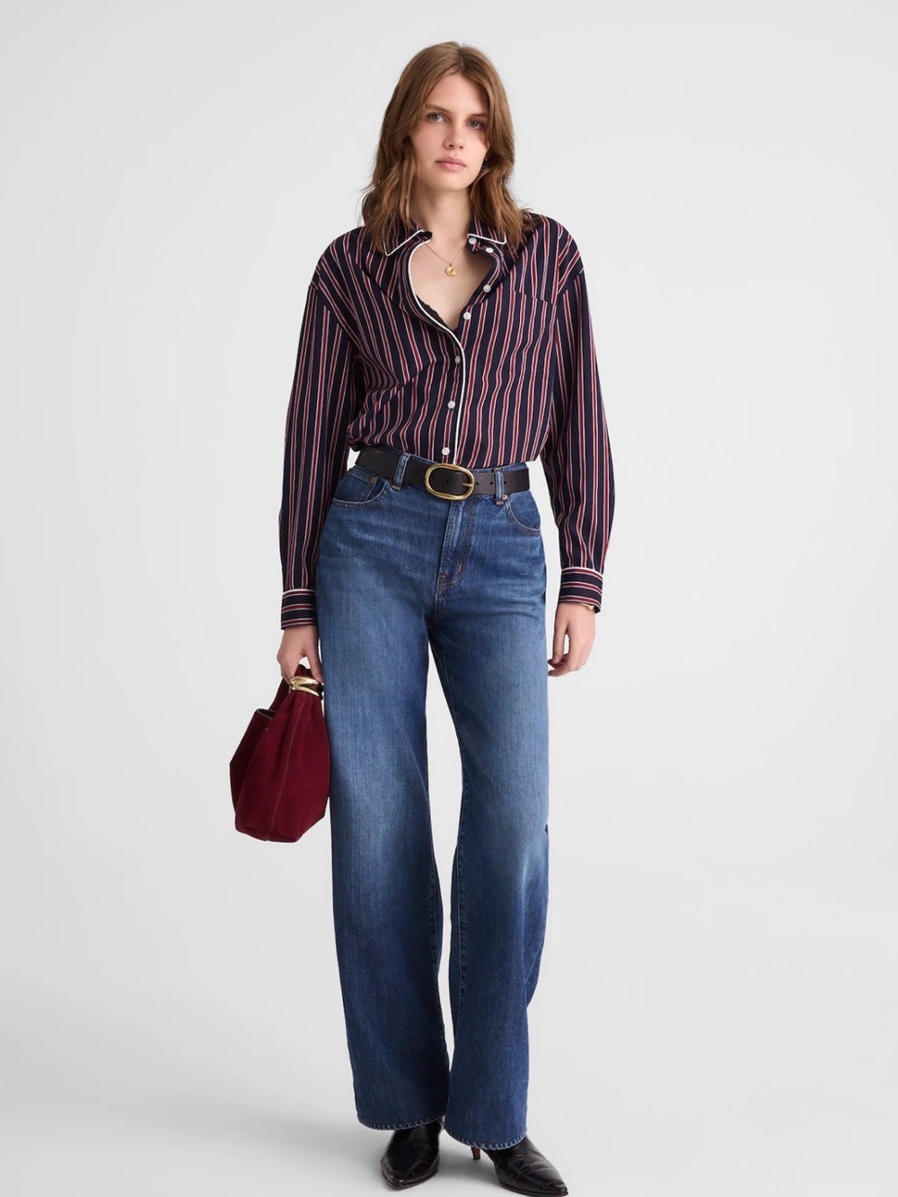 NWT Madewell Long Button-Up Shirt in Stripe Poplin Small - Picture 2 of 12